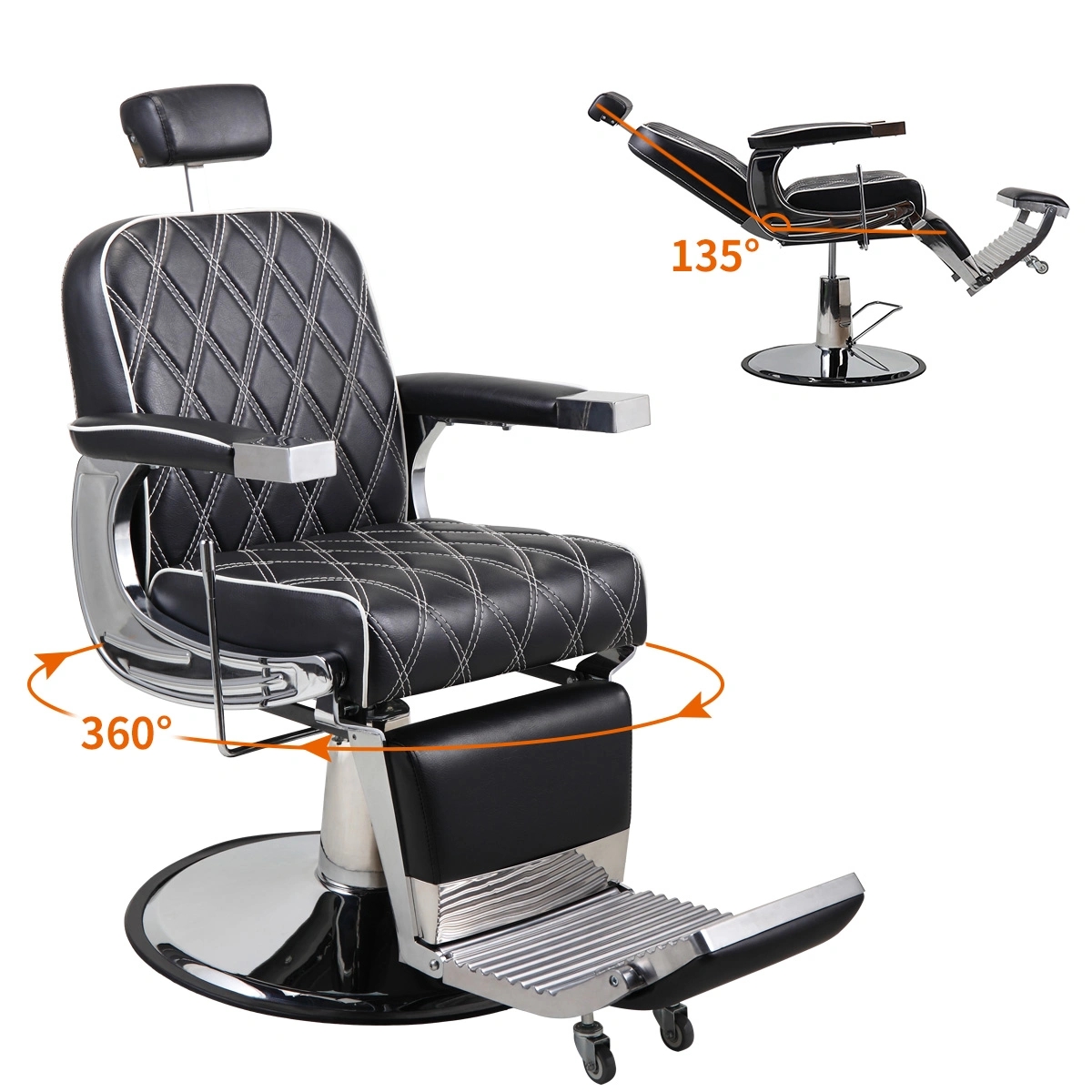 Reclining Barber Chair Hydraulic Salon Chair with Adjustable Headrest and Heavy Duty Base for